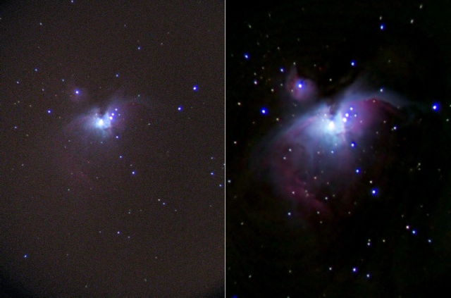 zdjęcie mgławicy M42 (Mgławica Oriona) wykonane w projekcji afokalnej