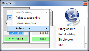 Opcje dotyczące jednego adresu - dostępne po kliknięciu prawym przyciskiem myszy na ikonie wybranego hosta