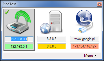 Kolory oznaczają czas odpowiedzi hosta na ping